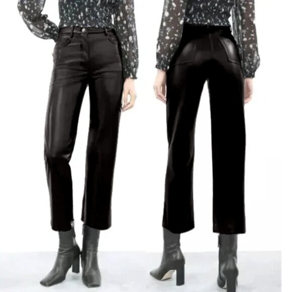 Wilfred Pants - Aritzia Wilfred Melina Black Vegan Leather Pant Cropped High Rise Size 4